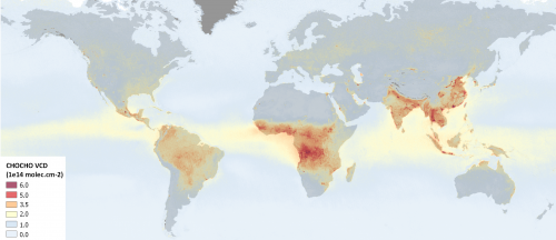 World map glyoxal tropospheric columns